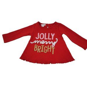 Mud Pie Baby Girls 0-6M Jolly Merry Bright Christmas Top T-Shirt Red
